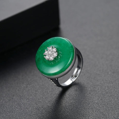Synthetic Jade Ring - AAA Sparkling Cubic Zircon - Adjustable Size! - Free Box Packaging