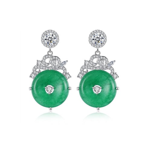 Synthetic Jade Earrings - AAA Sparkling Cubic Zircon - Adjustable Size! - Free Box Packaging