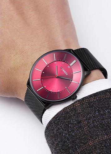 Curren Men's Jet Black Steel! - Ultra Thin! - Sexy Purple! - Adjustable Steel Strap - Bold Fashion! - 1 Year Warranty!