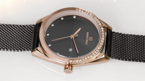 Naviforce Elegance - Women's Watch - Majestic Black - Adjustable Mesh Steel Strap - 1 Year Warranty - Free Box Packaging