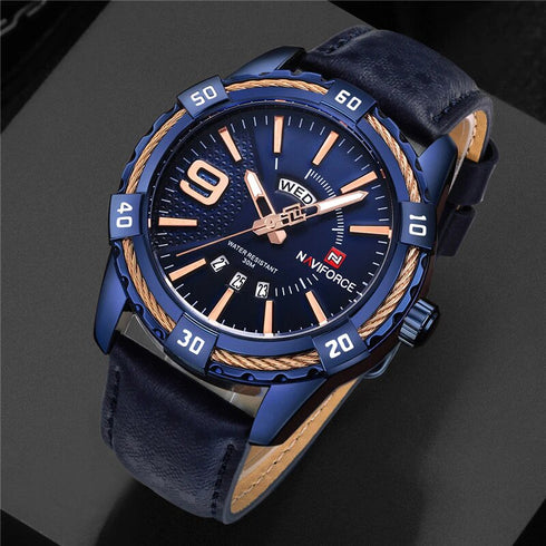 Naviforce Iconic - Men's Watch - Majestic Blue & Rose Gold - Genuine Leather - Water Resistant! - 1 Year Warranty!