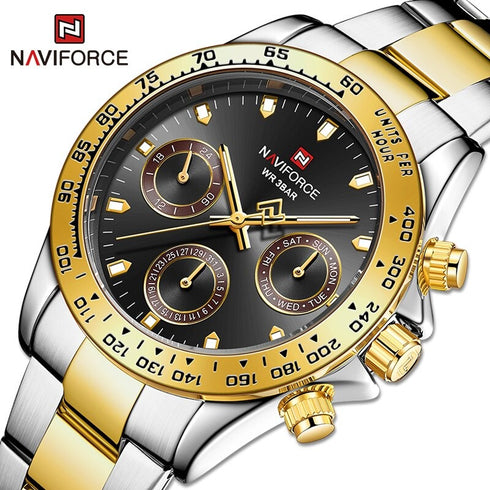 Naviforce Millionaire - Classic 14K Gold Plated - Unisex Watch - Chronograph - 1 Year Warranty! - Water Resistant!