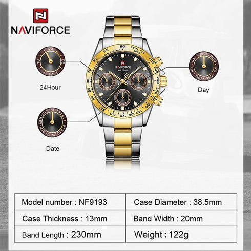 Naviforce Millionaire - Classic 14K Gold Plated - Unisex Watch - Chronograph - 1 Year Warranty! - Water Resistant!