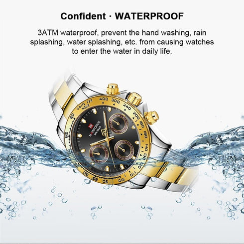 Naviforce Millionaire - Classic 14K Gold Plated - Unisex Watch - Chronograph - 1 Year Warranty! - Water Resistant!