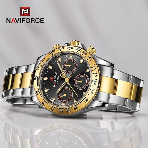 Naviforce Millionaire - Classic 14K Gold Plated - Unisex Watch - Chronograph - 1 Year Warranty! - Water Resistant!