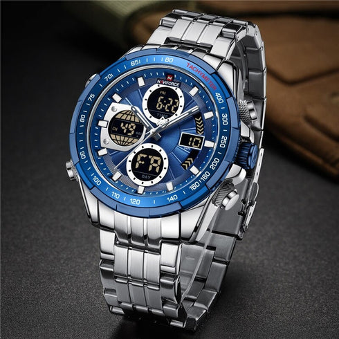 Naviforce Legend - Men's Watch - Digital + Analog - Classic Blue & Silver - 1 Year Warranty! - Free Box Packaging!