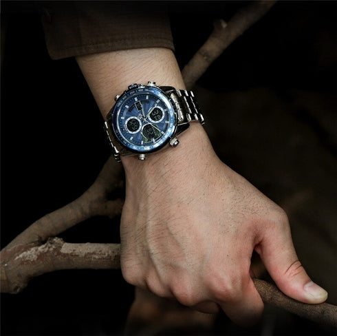 Naviforce Legend - Men's Watch - Digital + Analog - Classic Blue & Silver - 1 Year Warranty! - Free Box Packaging!