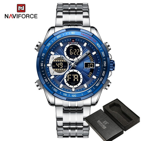 Naviforce Legend - Men's Watch - Digital + Analog - Classic Blue & Silver - 1 Year Warranty! - Free Box Packaging!