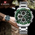 Naviforce Legend - Men's Watch - Digital + Analog - Classic Silver & Rich Green - 1 Year Warranty! - Free Box Packaging!