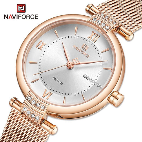 Naviforce Charm - Women's Watch - Sparkling Rose Gold & White - Adjustable Steel Strap! - 1 Year Warranty! - Water Resistant!