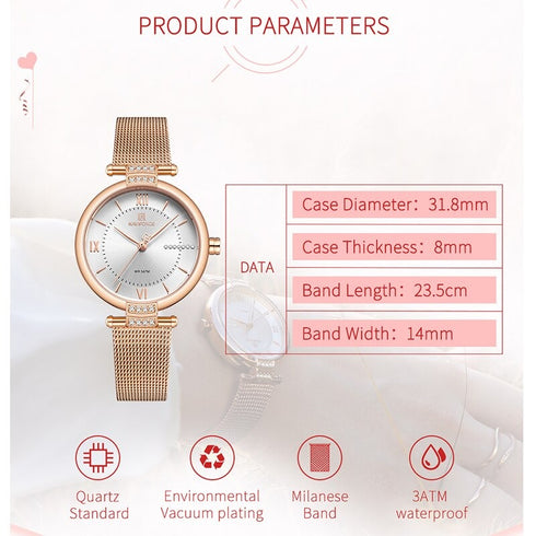 Naviforce Charm - Women's Watch - Sparkling Rose Gold & White - Adjustable Steel Strap! - 1 Year Warranty! - Water Resistant!