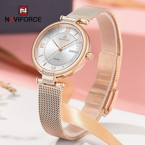 Naviforce Charm - Women's Watch - Sparkling Rose Gold & White - Adjustable Steel Strap! - 1 Year Warranty! - Water Resistant!