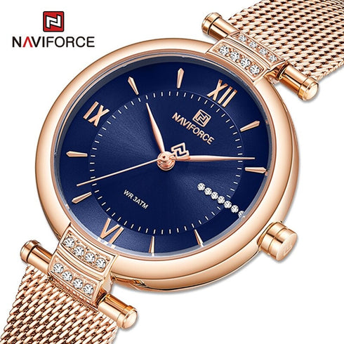Naviforce Charm - Women's Watch - Sparkling Rose Gold & Blue - Adjustable Steel Strap! - 1 Year Warranty! - Water Resistant!