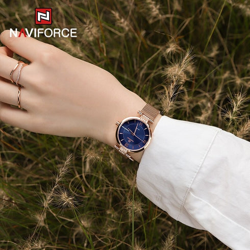 Naviforce Charm - Women's Watch - Sparkling Rose Gold & Blue - Adjustable Steel Strap! - 1 Year Warranty! - Water Resistant!
