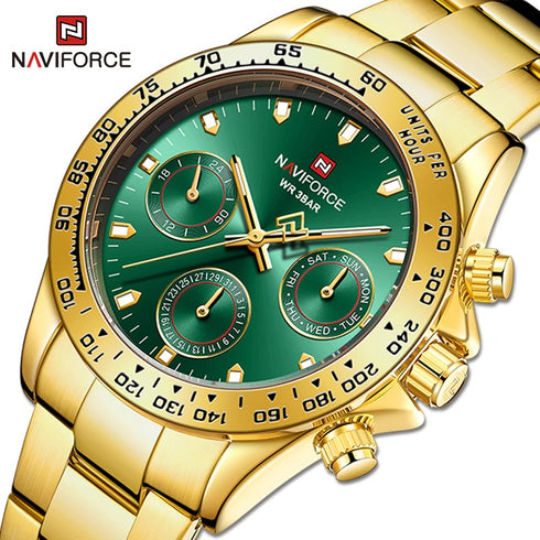 Naviforce Millionaire - 14K Gold Plated & Emerald Green - Unisex Watch - Chronograph - 1 Year Warranty! - Water Resistant!