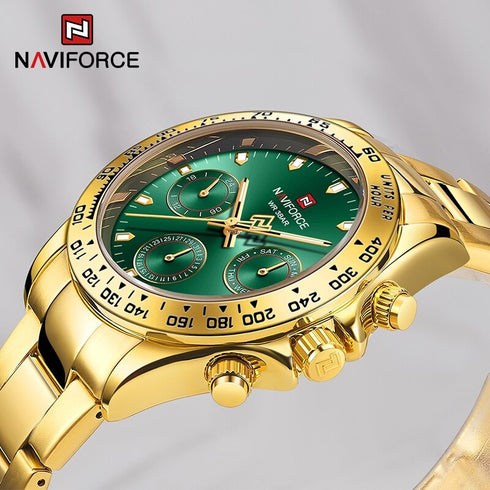 Naviforce Millionaire - 14K Gold Plated & Emerald Green - Unisex Watch - Chronograph - 1 Year Warranty! - Water Resistant!