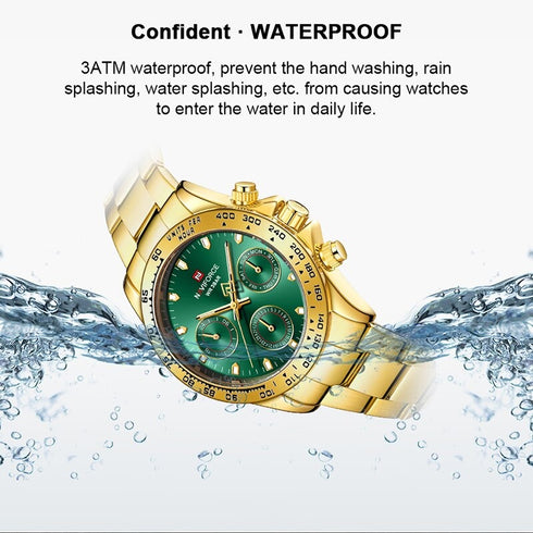 Naviforce Millionaire - 14K Gold Plated & Emerald Green - Unisex Watch - Chronograph - 1 Year Warranty! - Water Resistant!