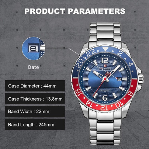 Naviforce Tribute - Men's Watch - Red & Blue - Water Resistant! - 1 Year Warranty!