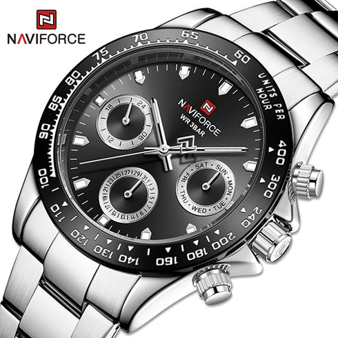 Naviforce Millionaire - Classic Silver & Black - Unisex Watch - Chronograph - 1 Year Warranty! - Water Resistant!