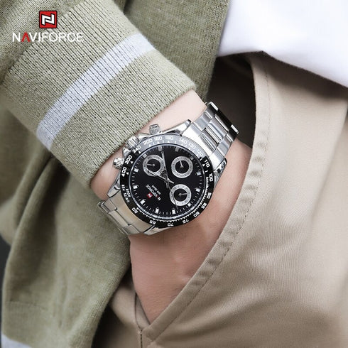 Naviforce Millionaire - Classic Silver & Black - Unisex Watch - Chronograph - 1 Year Warranty! - Water Resistant!
