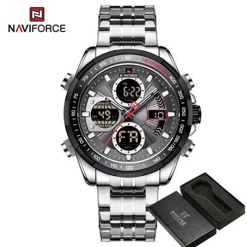 Naviforce Legend - Men's Watch - Digital + Analog - Classic Black & Silver - 1 Year Warranty! - Free Box Packaging!