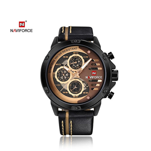Naviforce Italia - Men's Watch - Classic Brown & Black - Chronograph - Genuine Leather! - Water Resistant! - 1 Year Warranty!