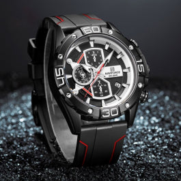 Naviforce Legend - Men's Watch - Red & Black - Chronograph - Silicon Strap - Water Resistant! - 1 Year Warranty!