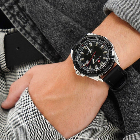 Naviforce Eclipse - Men's Watch - Classic Silver & Black - Genuine Leather! - 1 Year Warranty! - Free Box Packaging! Hot Seller!
