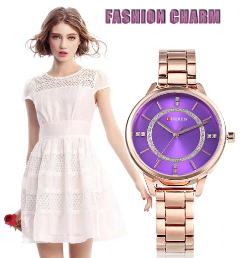 Curren Women's Royal Purple & Rose Gold - Crystal Party! - Water Resistant! - 1 Year Warranty