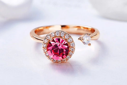Island of Sparkle (Coral Pink) Ring! - Rose Gold Plated! - with Dancing European Crystals - Adjustable Size! - Hot Seller! - Free Gift Packaging!