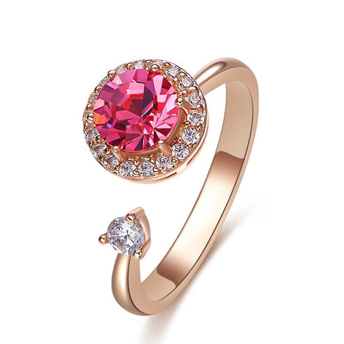 Island of Sparkle (Coral Pink) Ring! - Rose Gold Plated! - with Dancing European Crystals - Adjustable Size! - Hot Seller! - Free Gift Packaging!