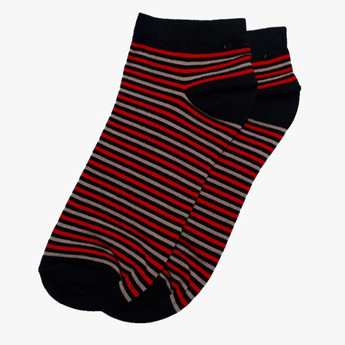 Grey & Red - Ankle Socks - Combed Cotton