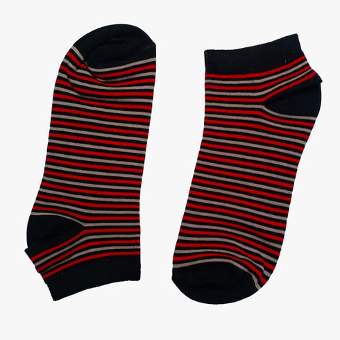 Grey & Red - Ankle Socks - Combed Cotton