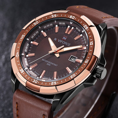 Naviforce Eclipse - Men's Watch - Classic Brown - Genuine Leather! - 1 Year Warranty! - Free Box Packaging! Hot Seller!
