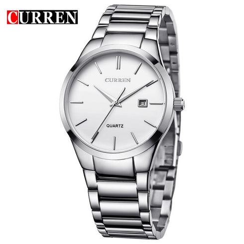 Curren Italiano (White & Silver) - Men's Watch - Date Function - 1 Year Warranty - Free Box Packaging - 3 ATM Water Resistant