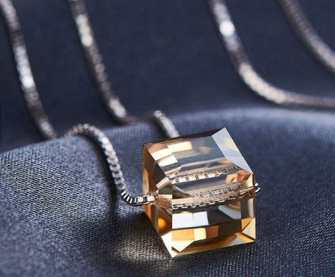 Bling of Elegance! - Majestic Brown! - 925 Sterling Silver (Chandi) Necklace - With Genuine European Crystals! - Free Gift Packaging!