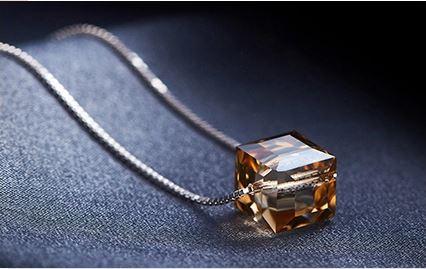 Bling of Elegance! - Majestic Brown! - 925 Sterling Silver (Chandi) Necklace - With Genuine European Crystals! - Free Gift Packaging!