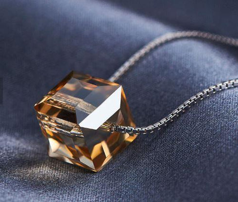 Bling of Elegance! - Majestic Brown! - 925 Sterling Silver (Chandi) Necklace - With Genuine European Crystals! - Free Gift Packaging!