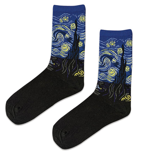 Soxyfeet Dress Sock - Starry Night Van Gogh - Combed Cotton! - Bold & Funky - Unisex - Cotton & Polyester Blend