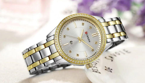 Curren Women's Two Tone Sunburst Dial! - Crystal Party! - Sparkling Statement Watch! - Steel Strap! - Date Function! - 1 Year Warranty!