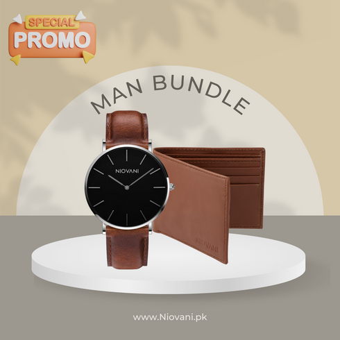 Man Bundle - Niovani Iconic Watch & Wallet - Free Box Packaging!