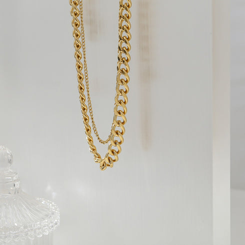 Grazie Necklace - Layered - 18K Genuine Gold Plated over Pure Stainless Steel - Non Tarnish - Chic Design! - Free Box Packaging!