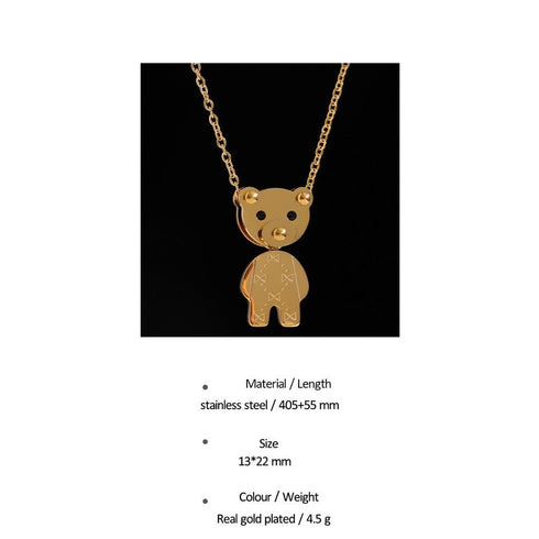 Gold Teddy Necklace - 18K Genuine Gold Stainless Steel - Free Box Packaging!
