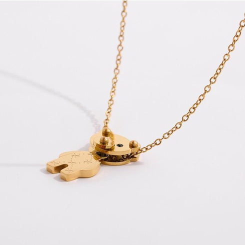 Gold Teddy Necklace - 18K Genuine Gold Stainless Steel - Free Box Packaging!