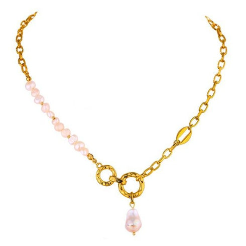 Avanti Necklace - Natural Freshwater Pearls - 18K Genuine Gold Plated over Pure Stainless Steel - Non Tarnish - Chic Design! - Free Box Packaging!