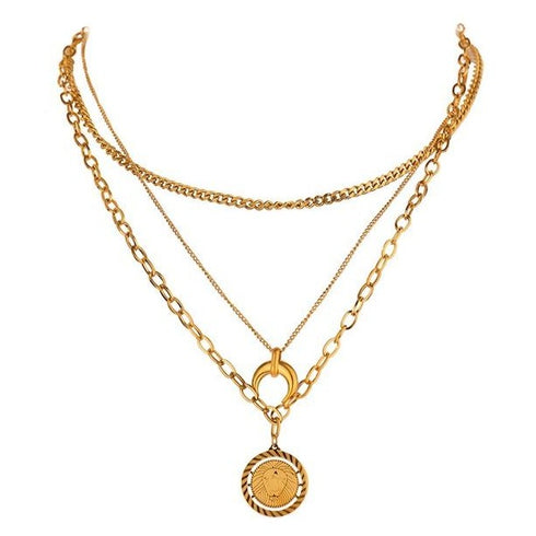 Ciao Necklace - Layered - 18K Genuine Gold Plated over Pure Stainless Steel - Non Tarnish - Chic Design! - Free Box Packaging!