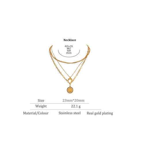 Ciao Necklace - Layered - 18K Genuine Gold Plated over Pure Stainless Steel - Non Tarnish - Chic Design! - Free Box Packaging!